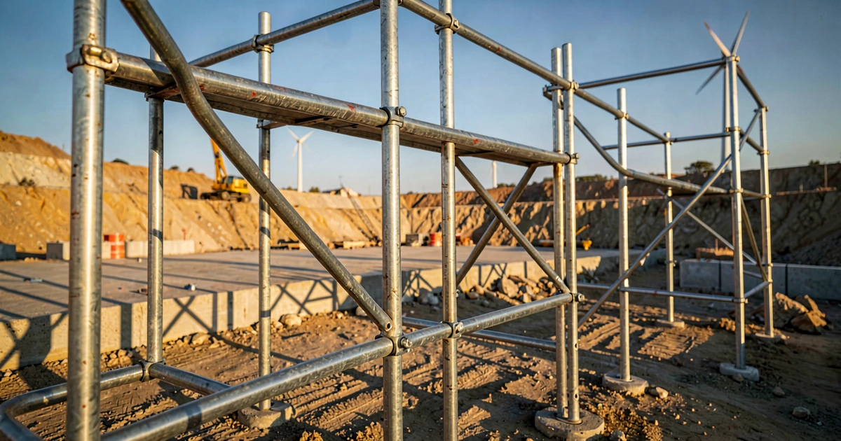 Andamios metálicos y de aluminio en obra de Querétaro: estructura robusta de acero y ligera de aluminio pulido con reflejos