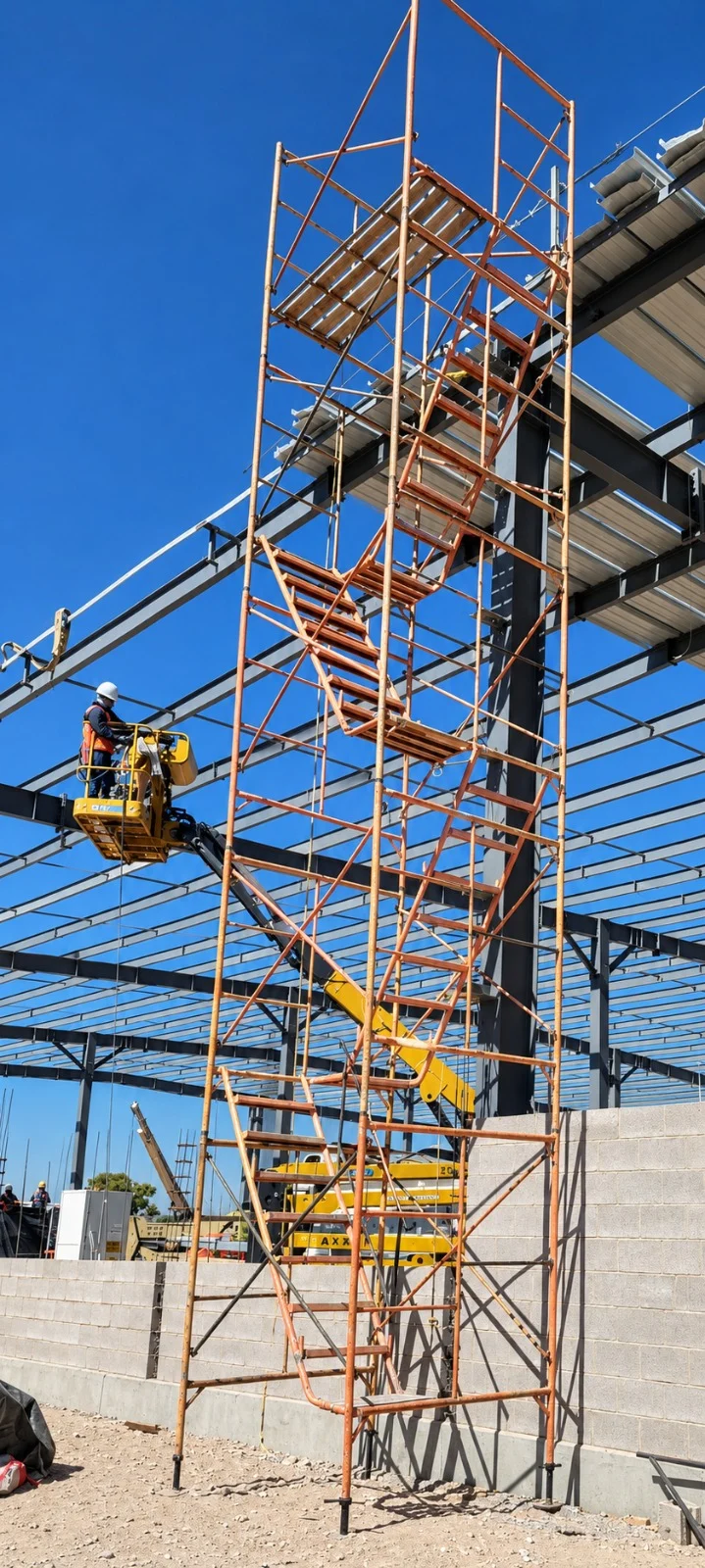 Torre de escalera en una obra con estructura metálica